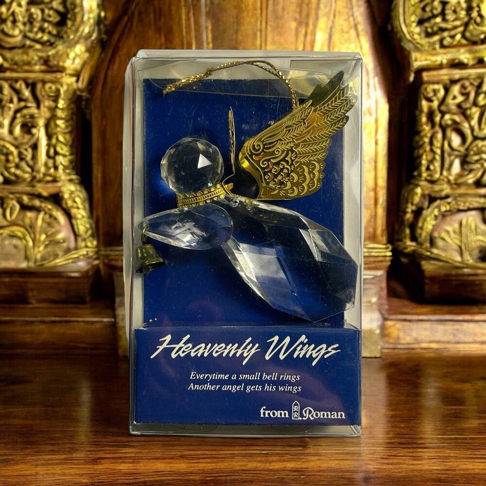 Vintage Roman Gold Tone Crystal Heavenly Wings Angel Ornament Taiwan Collectible